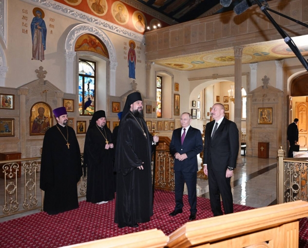 Azerbaijani and Russian Presidents visited Holy Myrrhbearers Cathedral