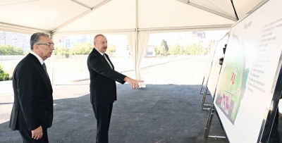 Ilham Aliyev inspected construction progress of new park near “Ganjlik” metro station in Baku