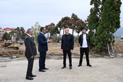 Ilham Aliyev inspected construction progress of Convention Center at Victory Square in Khankendi