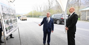 Ilham Aliyev attends opening of Boyuk Pirali- Kichik Pirali-Khirkhatala-Jighatelli-Hamzali highway