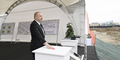 Ilham Aliyev lays foundation stone for Ganja City Stadium
