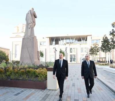 Ilham Aliyev reviewed upgraded conditions following landscaping and reconstruction efforts in front of Baku Railway Station and 28 May metro station