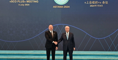 Ильхам Алиев прибыл во Дворец Независимости в Астане для участия во встрече в формате «ШОС плюс»