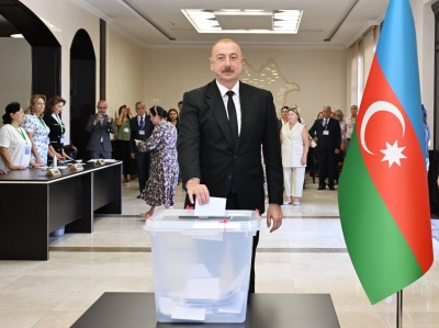 Ilham Aliyev, First Lady Mehriban Aliyeva, and their daughter Leyla Aliyeva voted in snap parliamentary elections