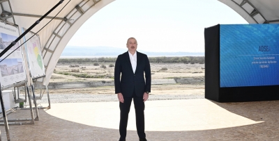 Ilham Aliyev lays foundation stone for Shirvan irrigation canal