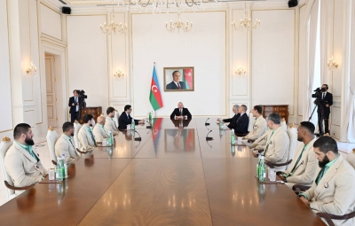 Ilham Aliyev received Azerbaijani athletes who won medals at Paris Summer Olympic Games and their coaches